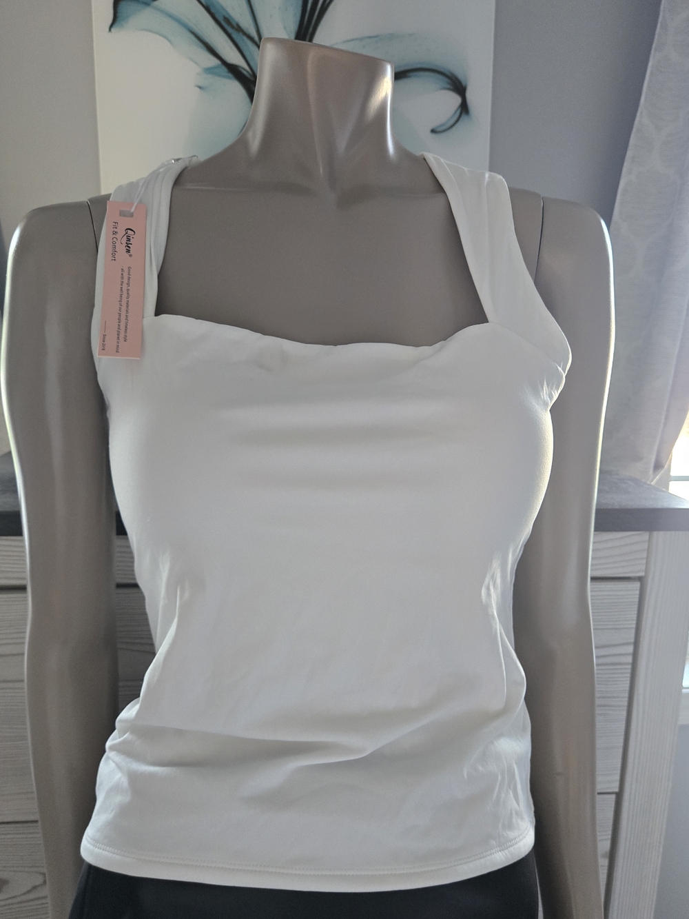 NWT Women’s White Square Neck Tank Top with Wide Straps